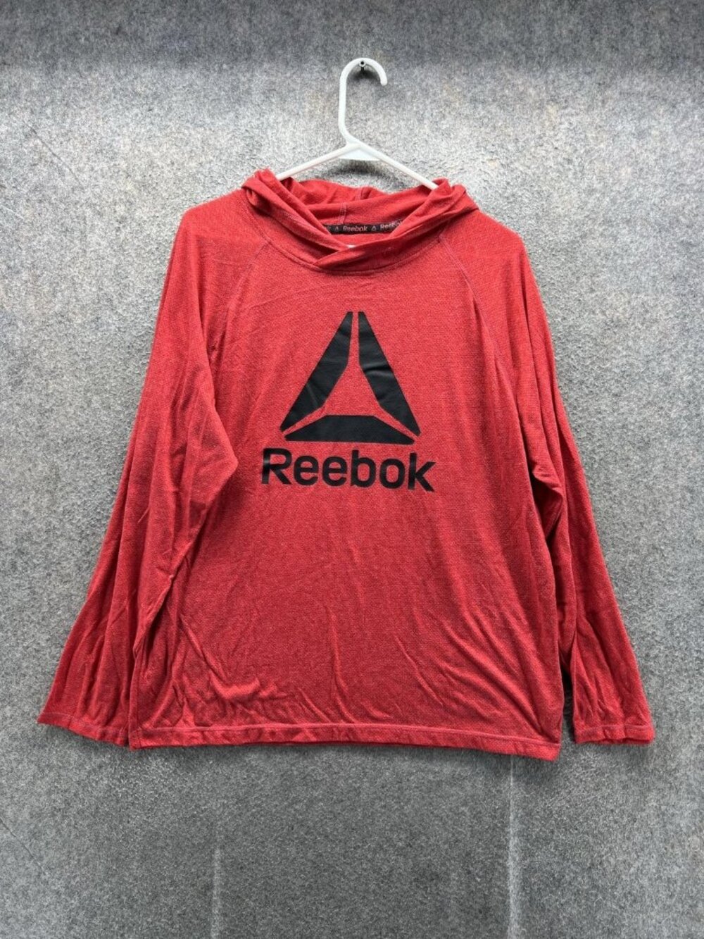 Reebok Shirt Mens Large Red Hooded Long Sleeve Logo Athletic Training Top
